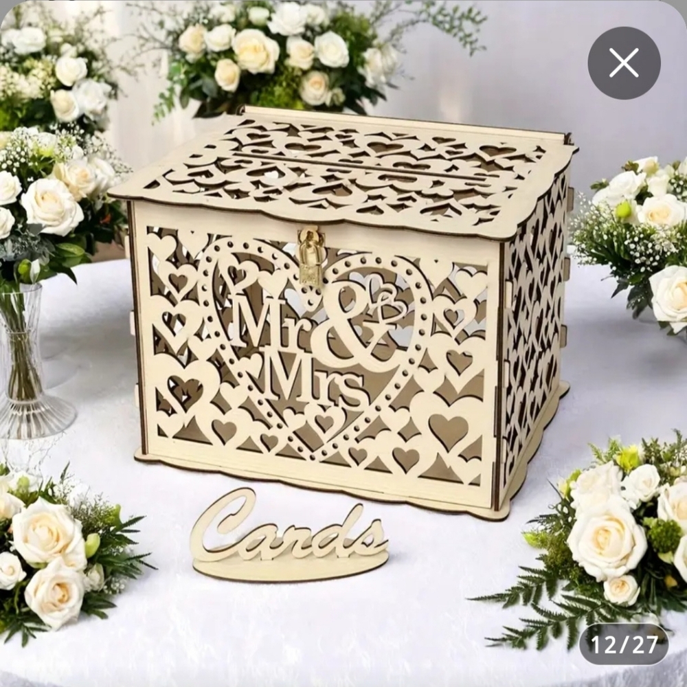 NEW LARGR WOODEN WEDDING BOX CARDS & MONEY HOLDER